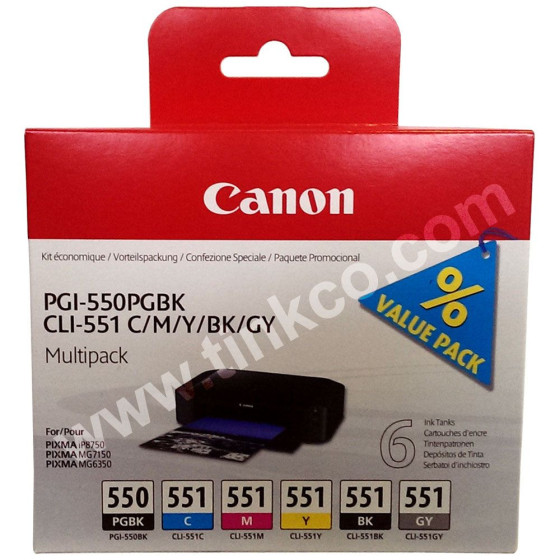 Canon 6496B005 - Pack complet de 6 cartouches de marque Canon PGI-550 et CLI-551