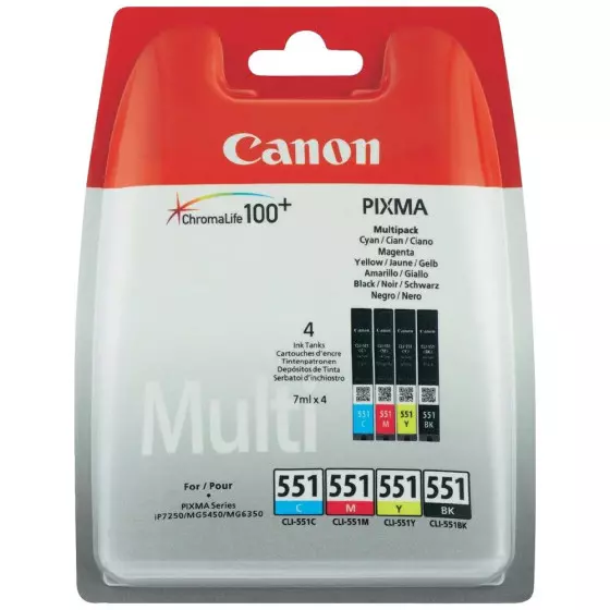 Canon CLI-551 - Pack de 4 cartouches de marque Canon 6509B009 (cyan, magenta, jaune, photo noir)