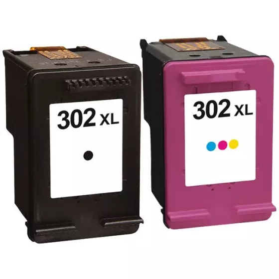 Cartouches d'encre Compatible HP 302 XL - LOT de 2 cartouches compatibles HP 302XL noire et couleur - GRANDE CAPACITÉ