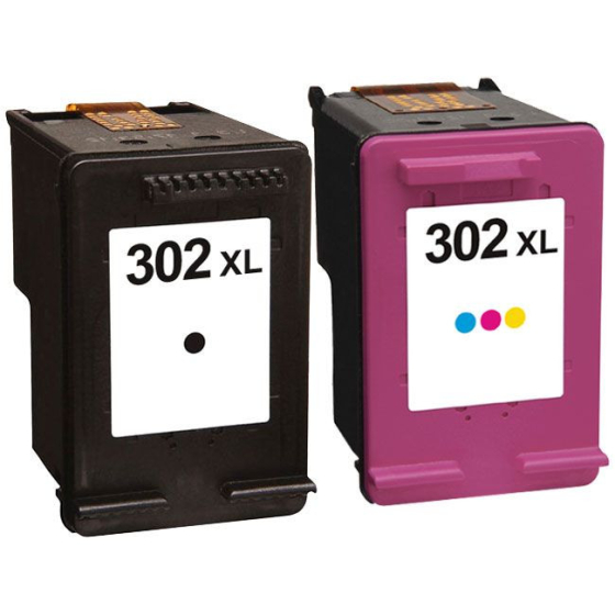 Compatible Cartouches d'encre HP 302XL - LOT de 2 cartouches génériques équivalentes aux modèles HP 302XL noire et couleur