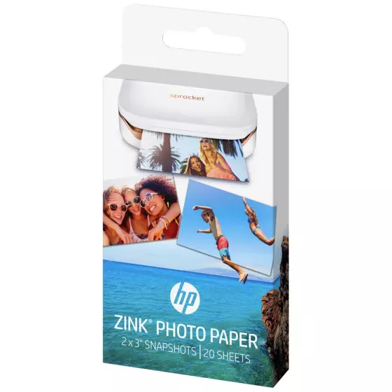 Papier photo autocollant de marque HP ZINK W4Z13A - 20 feuilles 5x7,6cm 290g