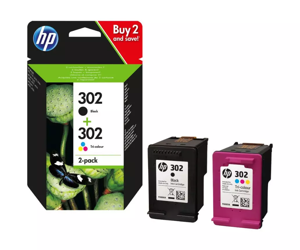HP 302 noir et couleur - LOT de 2 cartouches d'encre de marque HP