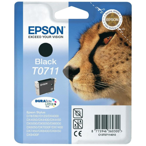 Cartouche de marque Epson T0711 - Encre noire DURABrite Ultra 7,4ml - Guépard
