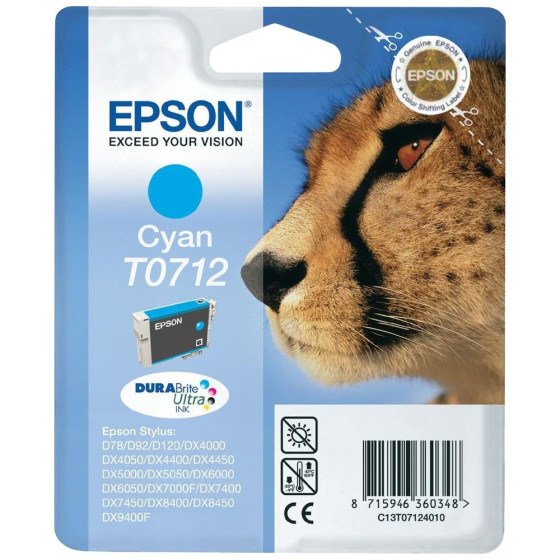 Cartouche de marque Epson T0712 - Encre cyan DURABrite Ultra 5,5ml - Guépard