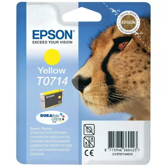 Cartouche EPSON T0714 Guépard (C13T07144012) jaune - cartouche d'encre de marque EPSON