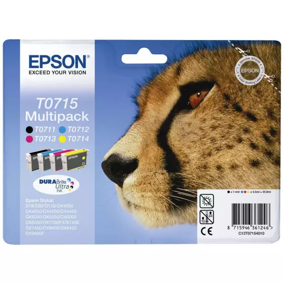 Epson T0715 - Pack de 4 cartouches de marque Epson T0711 T0712 T0713 T0714 (guépard)