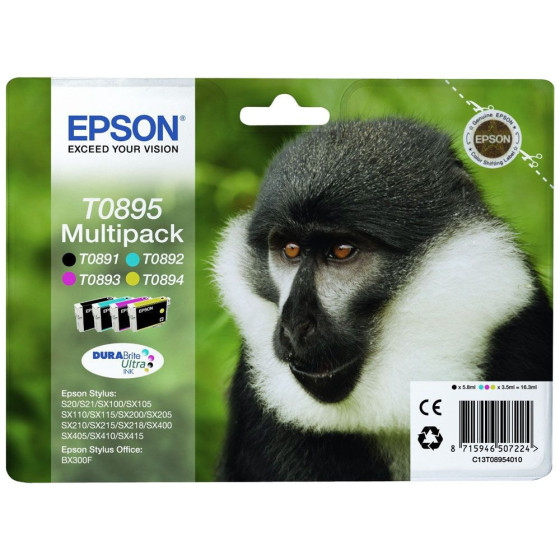 Epson T0895 - Pack de 4 cartouches de marque Epson T0891 T0892 T0893 T0894 couleur (singe)